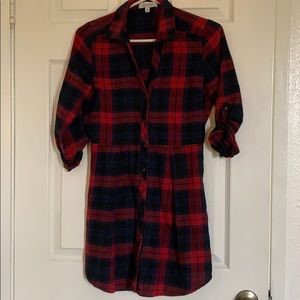Red and navy blue flannel dress